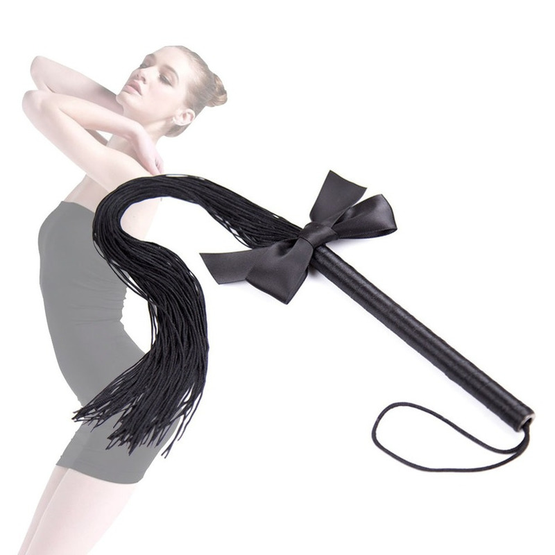 Tease Spanking Silk Whip With Handle Black Fetish Tassel Rope Paddle Adult Games Body Flogging Bdsm Slave Flirting Sex Toys 220411