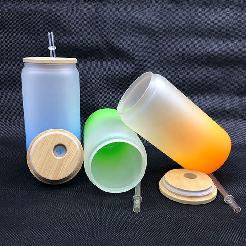 20oz Sublimation Blank Beer Can Glass with bamboo lids and Straw Borosilicate Glasses Tumbler Mason Jar Blanks for Iced Coffee Juice Soda Drinks