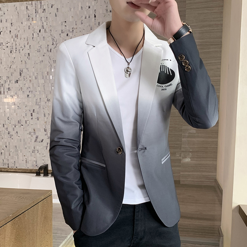 Blazer Men Spring Male Gradient Suit Jacket Masculino Korean Style Slim Fit Casual Men Fashion Trend Dress Jacket 220409