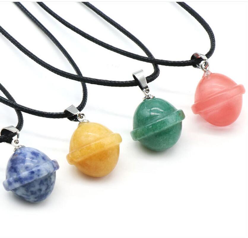 Natural Crystal Mini Planet Galactic Planet Charms Necklaces Rose Quartz Aventurine Labradorite Stone Pendant Universe Necklace