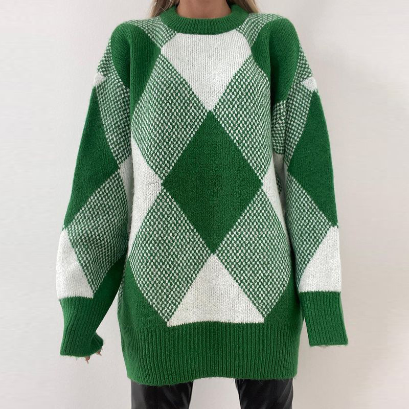Autumn Winter Woman Sweater Jumper Female Pullover Plaid Knit Top Loose Woman Sweater, Green
Autumn Winter Woman Sweater Jumper Female Pullover Plaid Knit Top Loose Woman Sweater, Green