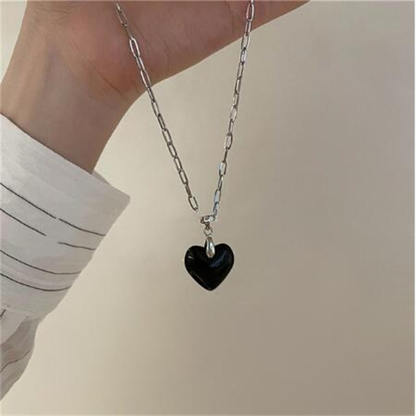 Green Black Zebra-Stripe Glass Heart Pendant Titanium Steel Chain Necklaces for Women Chokers Unusual Necklace Aesthetic Jewelry GC987