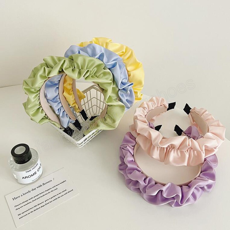 Fashion Women Headband Wide Side Pleated Hairband Light Color Headwear Adult Solid Color Turban Hair Accessories