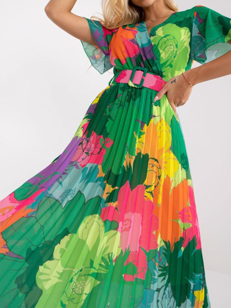 Casual Dresses Summer Ladies V Neck Short Sleeve Dress Women Floral Print Belt High Waist Long Fashion Pleated Beach SundressCasual, 01 green
Casual Dresses Summer Ladies V Neck Short Sleeve Dress Women Floral Print Belt High Waist Long Fashion Pleated Beach SundressCasual, 01 green