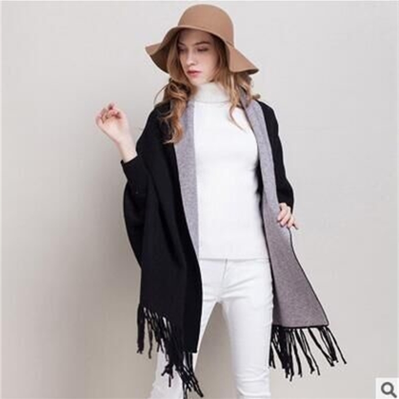 Winter Poncho With Sleeve Shawls Wraps Pashmina Lapel Lattice Geometric Knitted Sweater Coat Tassels Cape Sleeves Women 201214