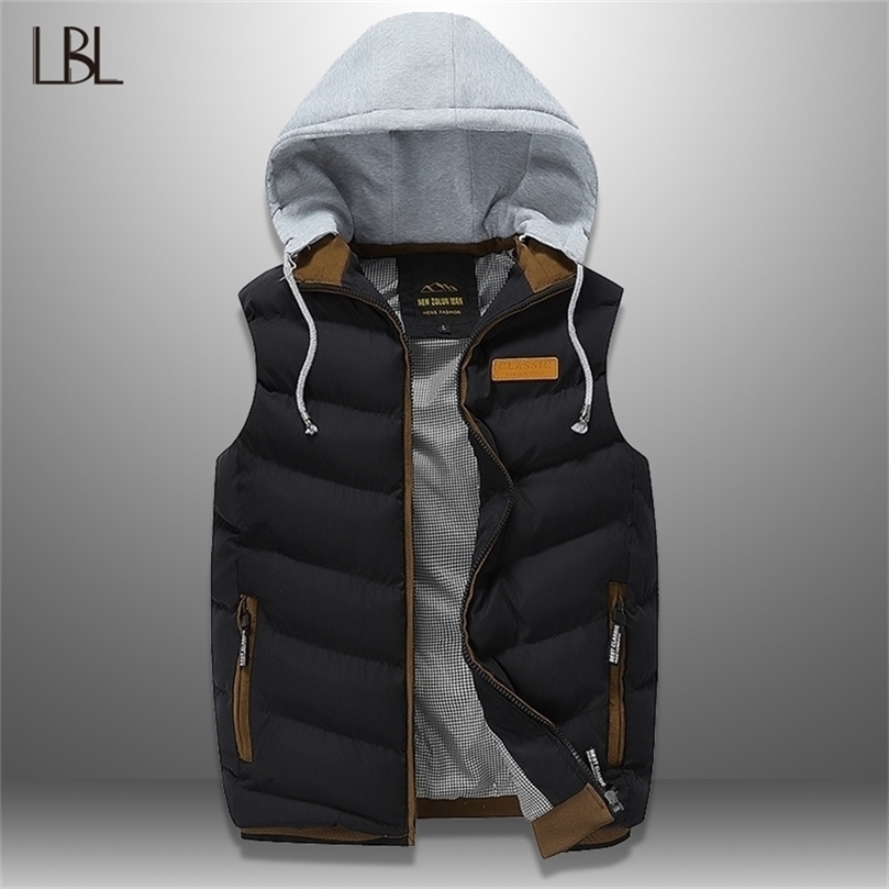 Men Vest Autumn Winter Casual Mens Sleeveless Jacket Warm Down Vests Waistcoat Hooded Men Top Hoodies Chalecos Homme 201128