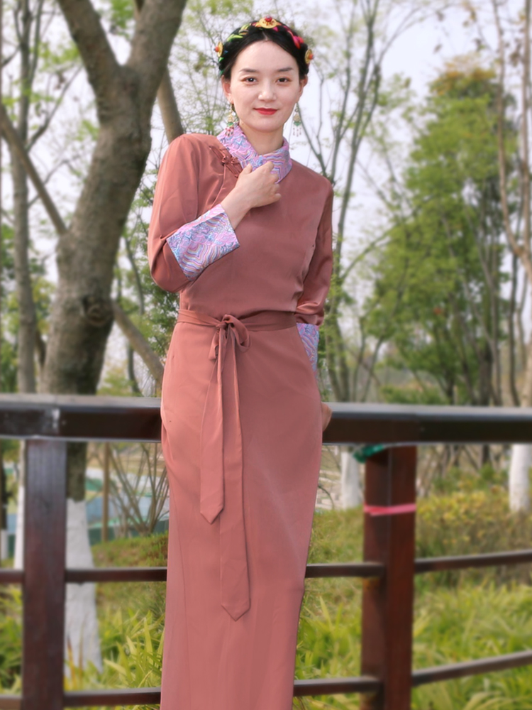 Modern Women ethnic clothing national style cheongsam long Sleeve Qipao Traditional oriental gown Asia elegant dress tibetan costume