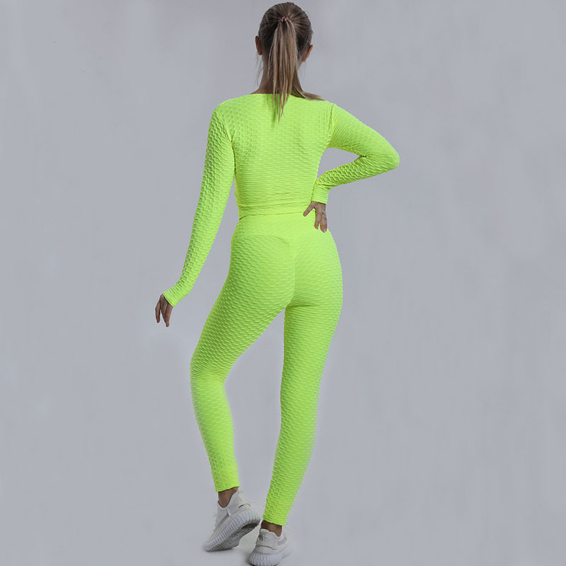 Wome Crisscross Fitness Crop Tops Bubble Fabric Sexy Deep V Neck Yoga Workout Top Long Sleeve Solid Sports Outfit Gym Blousers 220316