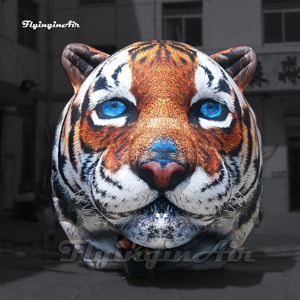 Club Party Decorative Inflatable Tiger Head 5m Animal Mascot Model Air Blow Up Tiger Balloon For Wall Decoration