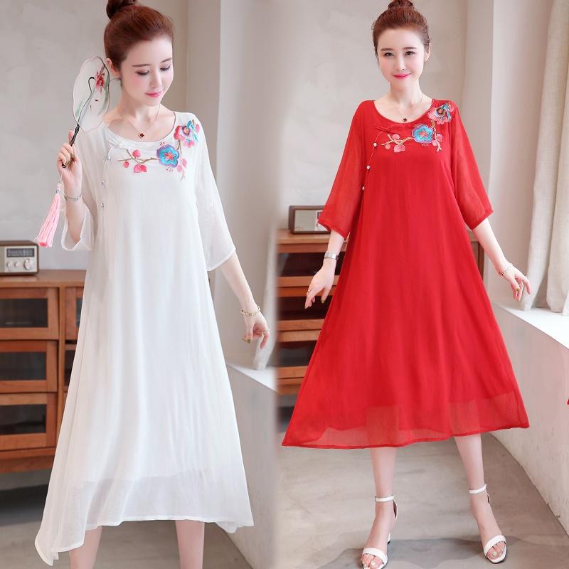Ethnic Clothing Summer Chinese Retro Cotton Linen Dresses Women Large Size Floral Embroidery Midi Dress Vintage Loose Party Female KK4045Eth
Ethnic Clothing Summer Chinese Retro Cotton Linen Dresses Women Large Size Floral Embroidery Midi Dress Vintage Loose Party Female KK4045Eth