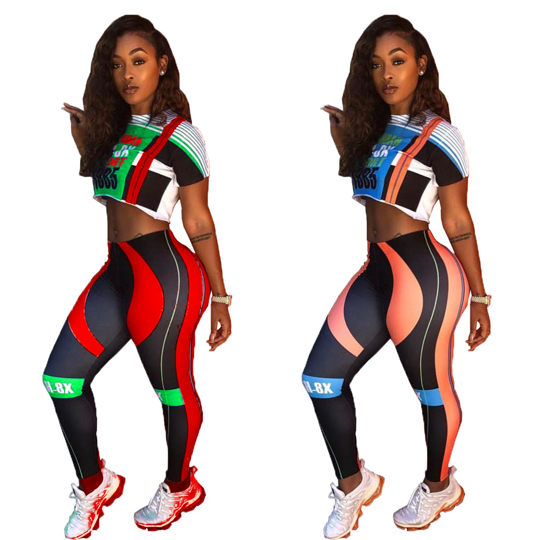 Fashion Print Motorcycle Tracksuits For Women Short Sleeve Casual Crop Tops And Sports Yoga Slim Pants 2 Piece Sets AL082, Red
Fashion Print Motorcycle Tracksuits For Women Short Sleeve Casual Crop Tops And Sports Yoga Slim Pants 2 Piece Sets AL082, Red