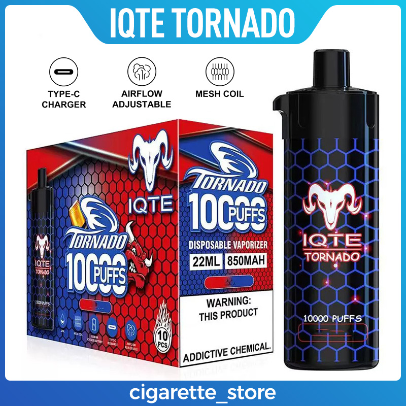 Original IQTE Tornado 10000 Puffs Disposable E cigarettes Vape Pen 22ml Pre-filled Mesh Coil 850mAh Rechargeable Battery Vaporizer AirFlow Pods Device vapes pen Max
Original IQTE Tornado 10000 Puffs Disposable E cigarettes Vape Pen 22ml Pre-filled Mesh Coil 850mAh Rechargeable Battery Vaporizer AirFlow Pods Device vapes pen Max