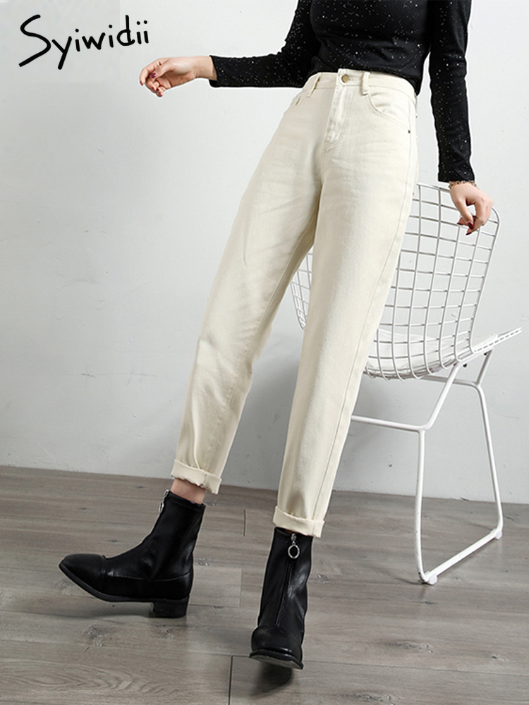 Syiwidii Beige High Waist Mom Jeans Women Korean Jean Boyfriend Jeans for Women Fashion Ladies Casual Denim Pants Jeans Woman 220815