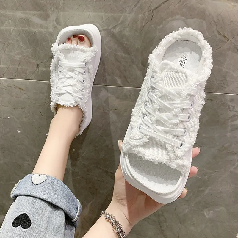 Chunky Platform Slippers For Women Designer Harajuku Square Toe Canvas Shoes Gothic Punk Sneakers Summer Outdoor Lace Up Flats 0613, White
Chunky Platform Slippers For Women Designer Harajuku Square Toe Canvas Shoes Gothic Punk Sneakers Summer Outdoor Lace Up Flats 0613, White