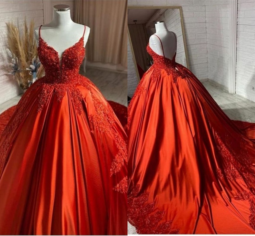 Orange Ball Gown Quinceanera Dresses Sexy Spaghetti Strap open Back With 3D Appliques Beads Long Train Puffy Party Evening Prom Gowns Robe de soriee, Red
Orange Ball Gown Quinceanera Dresses Sexy Spaghetti Strap open Back With 3D Appliques Beads Long Train Puffy Party Evening Prom Gowns Robe de soriee, Red