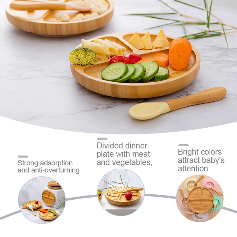 1pc Suction Bowl Bamboo Silicone Suction Cup Baby Plate Feeding Bamboo Children Tableware Dishes BPA Free Silicone Feeding Bowl 220512