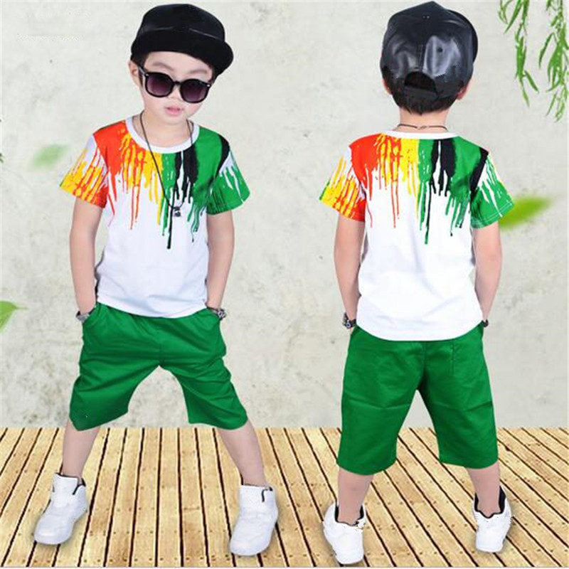 Summer Boys Clothing Set Casual Hip-hop Stripe Colorful T-Shirt + Pants 2Pcs Suit Kindergarten Performance Kids Clothes 220507