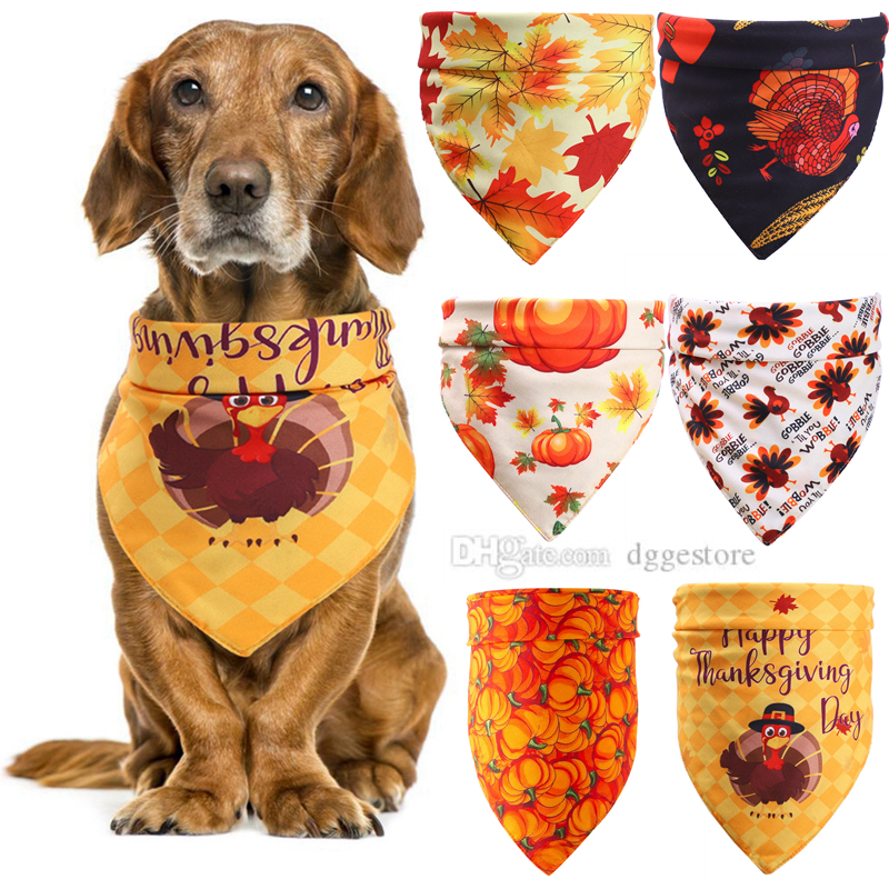 Thangiving Bandana Dog Apparel Fall Autumn Pet Bandanas Reversible Triangle Bibs Scarf