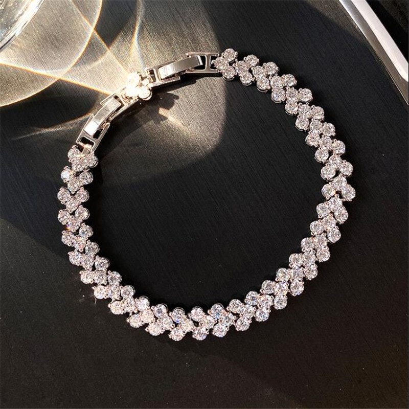 Roman Wedding Bracelets | White Gold Fill Cubic Zirconia Bangle for Women