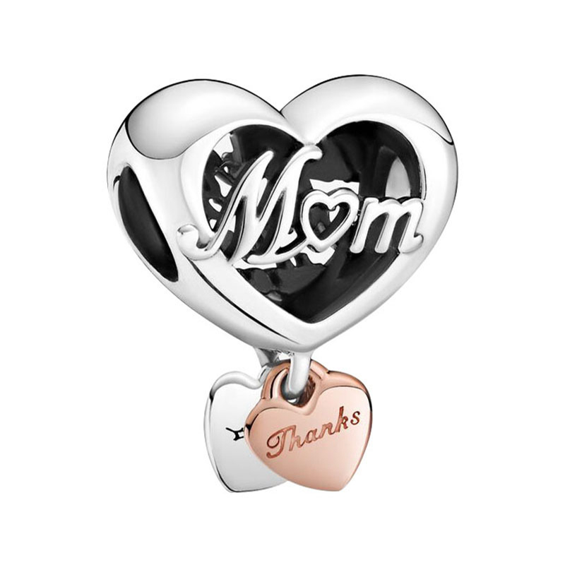 New Popular 925 Sterling Silver European I Love You Mom Feather Home DIY Beads For S925 Snake Charm Silver Bracelet Women Jewelry Gift Accessories