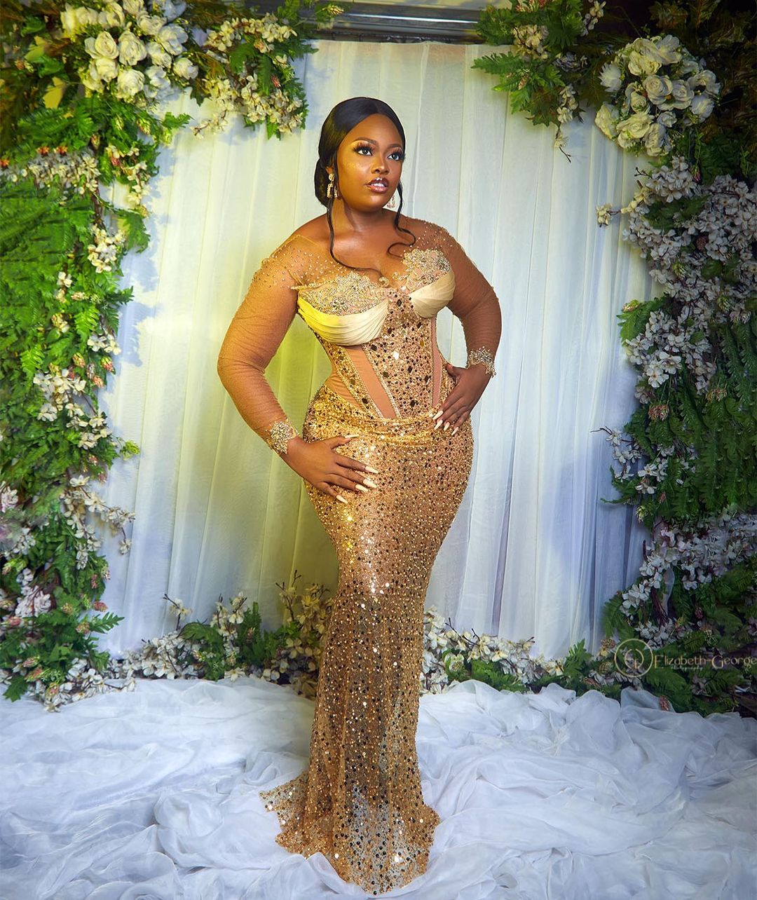 Plus Size Arabic Aso Ebi Mermaid Sparkly Gold Prom Dresses Lace Beaded Evening Formal Party Second Reception Birthday Engagement Gowns Dress ZJ Lz0304