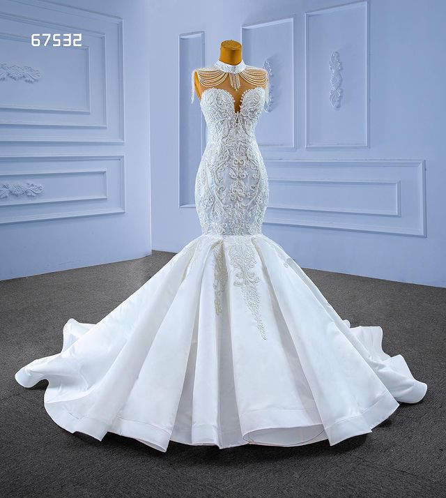 High Neck Chorak Mermaid Wedding Dresses Tassel Beaded Applique Lace-up Chapel Train Princess Bridal Gown vestidos de novia