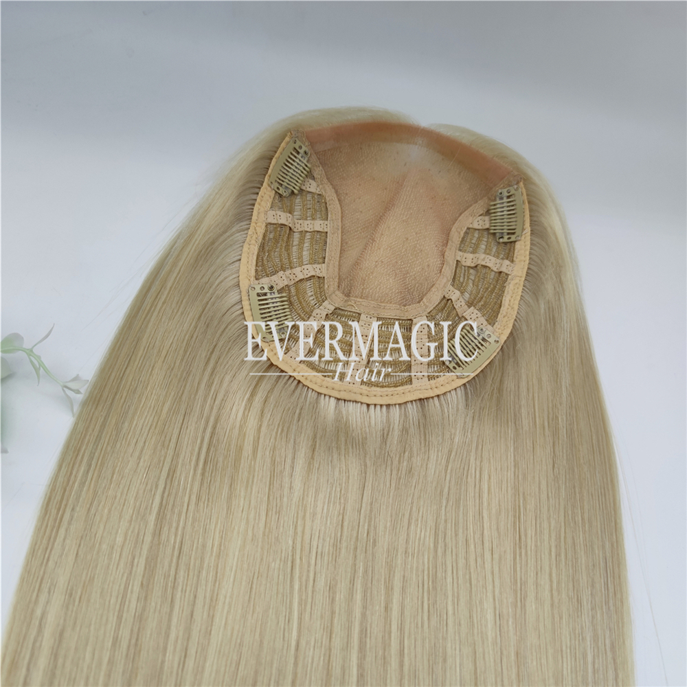 New Coming Stock Russian Blonde Virgin Human Hair Toppers Mono With Open Weft Base Pieces for Thinning Women