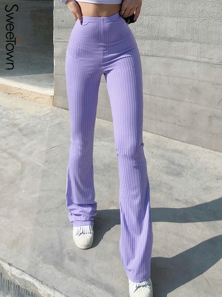 Sweetown Purple Ribbed Joggers Women Knitted Flare Pants Slim High Waist Aesthetic Trousers Female Vintage 90s Sweatpants 220813
Sweetown Purple Ribbed Joggers Women Knitted Flare Pants Slim High Waist Aesthetic Trousers Female Vintage 90s Sweatpants 220813