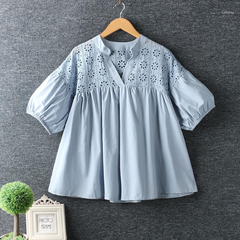 Women's Blouses & Shirts Summer Japanese Casual Sweet Hollow Out Stitching Blouse Women Solid Color Embroidery V-Neck Cotton Female Tops U21, Blue
Women's Blouses & Shirts Summer Japanese Casual Sweet Hollow Out Stitching Blouse Women Solid Color Embroidery V-Neck Cotton Female Tops U21, Blue