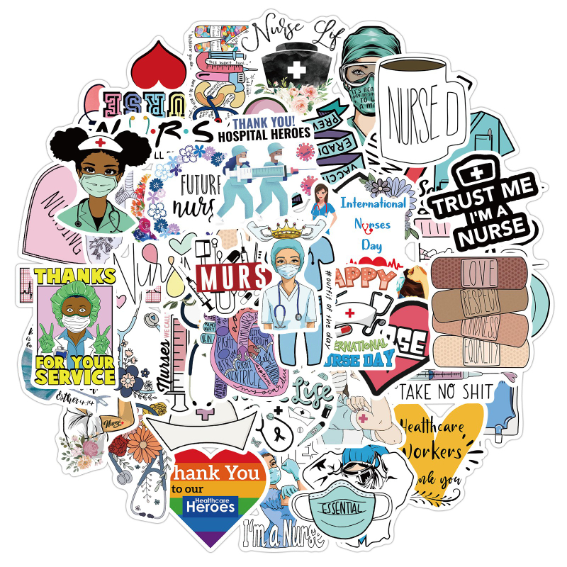 50Pcs/Lot International Nurses Day Sticker graffiti Stickers for DIY Luggage Laptop Skateboard Motorcycle Bicycle Stickers