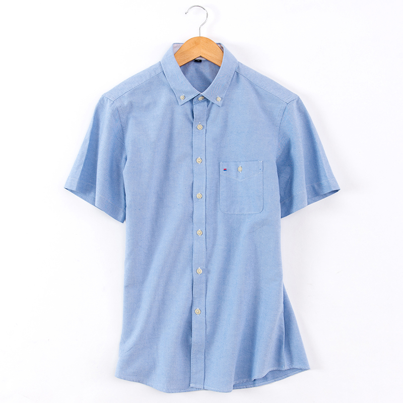 Summer Short Sleeve Men's Solid Oxford Casual Shirt Easy Care plain leisure Comfortable regular Fit dress shirts 220322