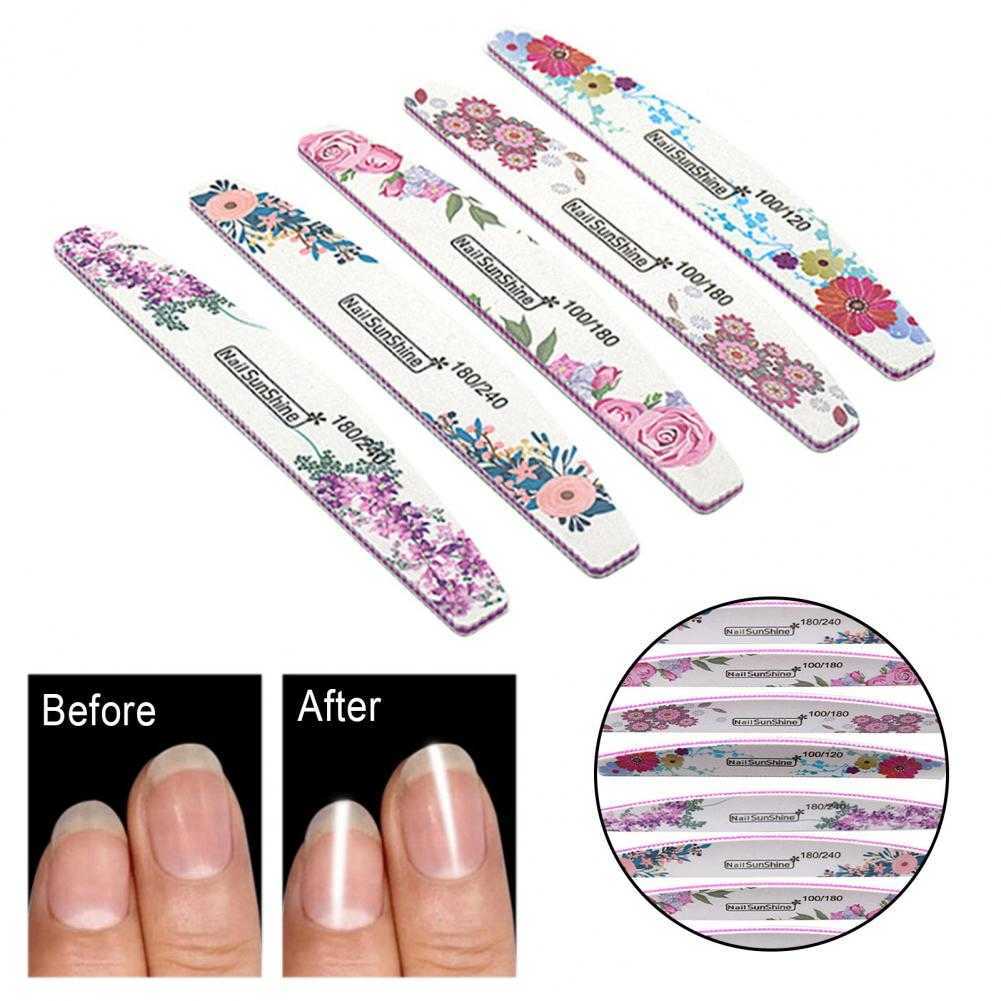 New Nail File Flower Printed Nail Buffer Colorful DIY PS Floral Half Moon Emery Board For Female Professional Manicure Too