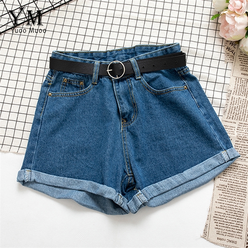 YuooMuoo All Match Sashes Casual Women Denim Shorts Crimping High Waist Slim Summer Jeans Feminino Chic Ladies Bottom 220629