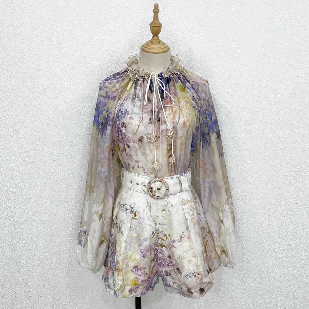 Australian Dress silk three dimensional floral collar printed shirt linen shorts two piece set, Multi
Australian Dress silk three dimensional floral collar printed shirt linen shorts two piece set, Multi