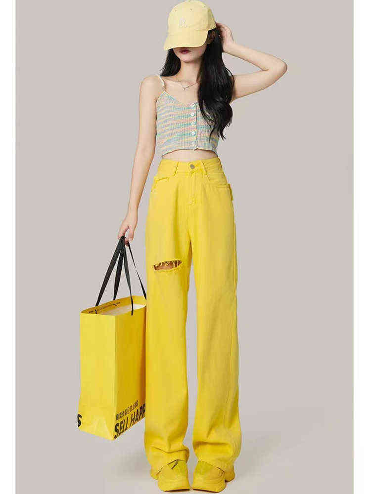 Wide-leg Ripped Yellow Jeans Women' Summer Design High-waisted Straight-leg Loose And Thin Mopping Pants Denim Trousers Female T220728
Wide-leg Ripped Yellow Jeans Women' Summer Design High-waisted Straight-leg Loose And Thin Mopping Pants Denim Trousers Female T220728