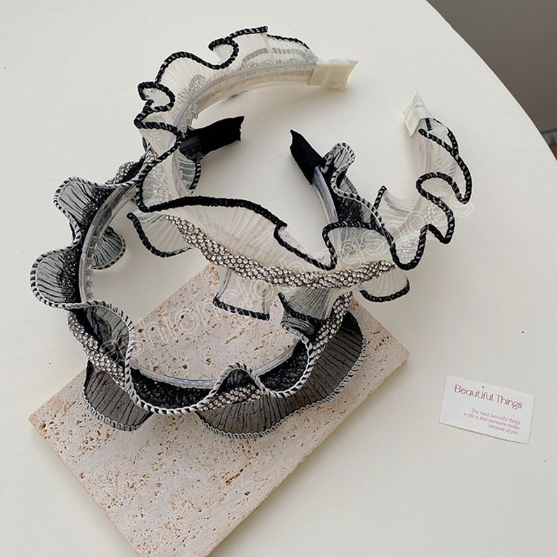 Pleated Ruffled Wavy Diamond Headband Fashion Hair Accessories Women's Trendy Temperament Hairband Hair Band Girl Headwear