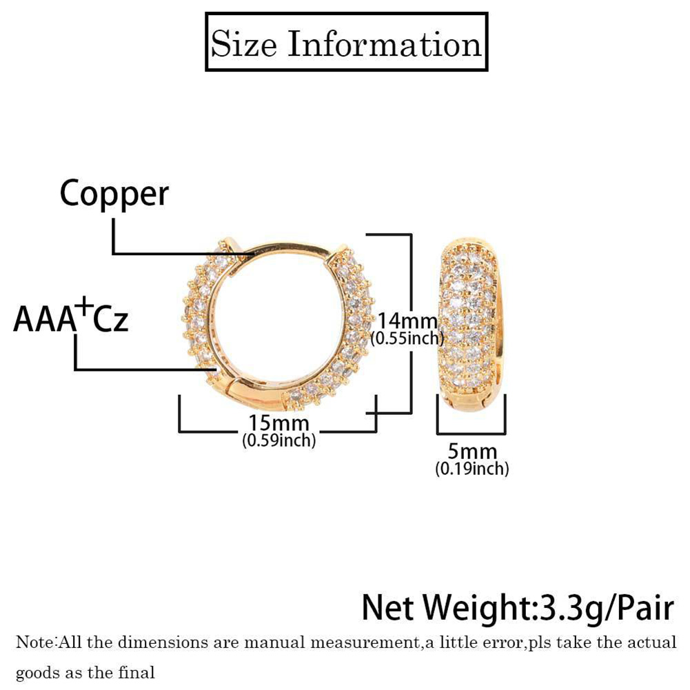 Charm Circle Hoop Earring Full White Zircon Copper 18K Real Gold Plated Huggie Earring Jewelry