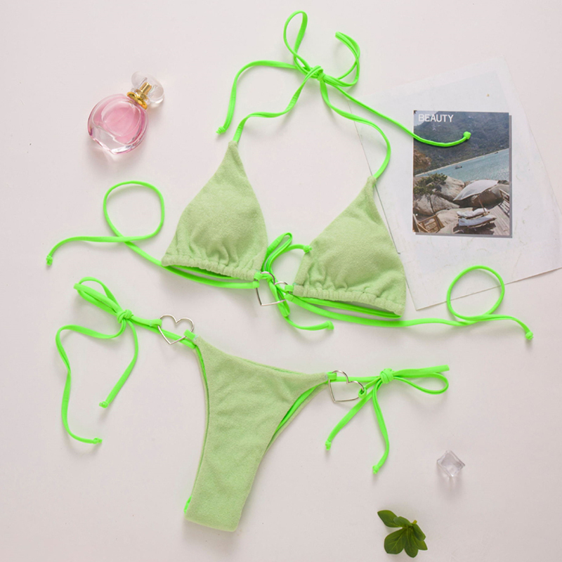 Sexy Bandage Bikinis Swimsuit Women Love Ring Swimwear Solid Lace Up Bikini Set Beach Thong Biquini Bathing Suits 220611