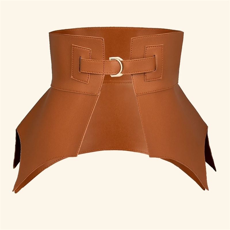 Brown Irregular Pu Leather Long Wide Belt Punk Style Women Fashion Autumn Winter PU Waistband Corset Belts 220615