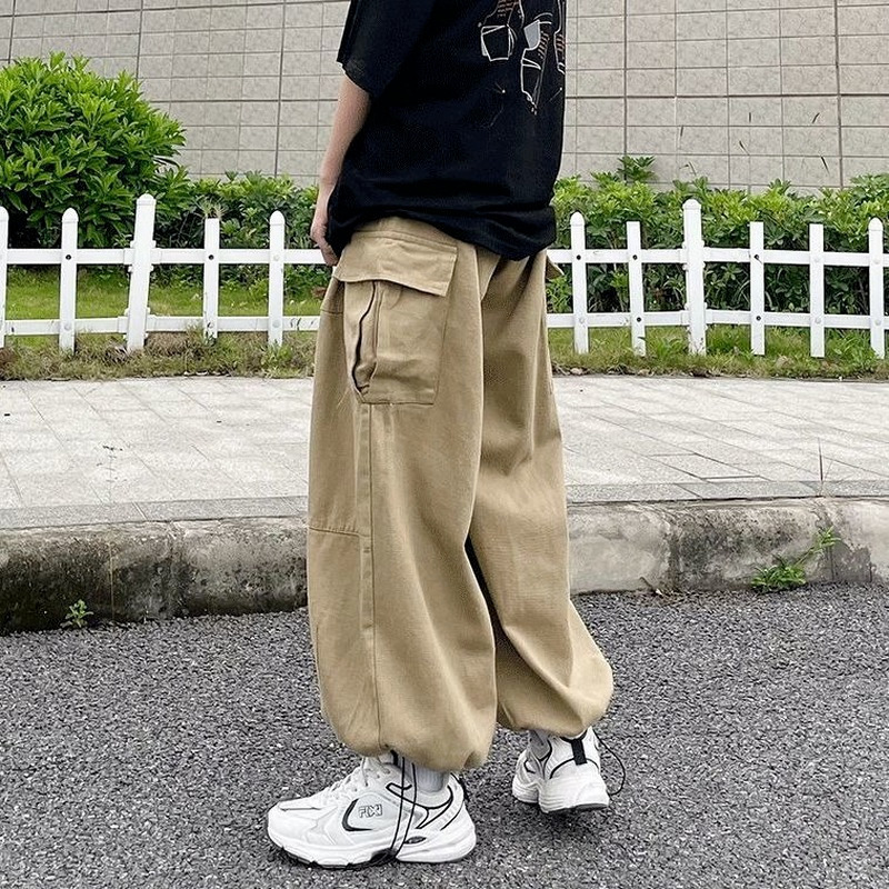 HOUZHOU Harajuku Streetwear Khaki Cargo Pant Oversize Pockets Hip Hop Black Wide Leg Trousers For Female Korean Fashion 220325