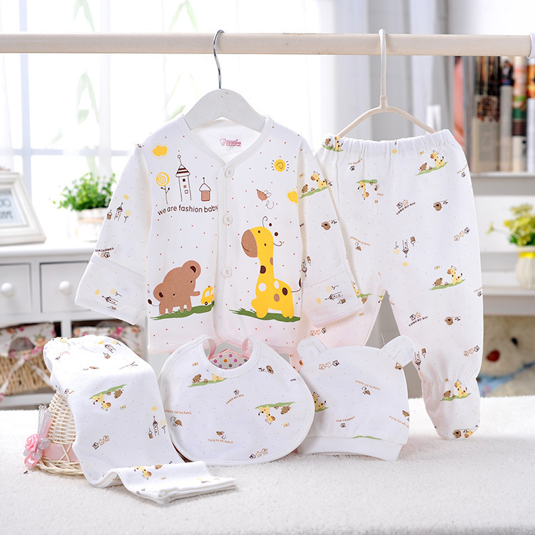 5pcs Baby Girl Clothes 0-3m Spring Summer Print Cartoon born Clothing Gift Set Cotton Boy Outfit 220509