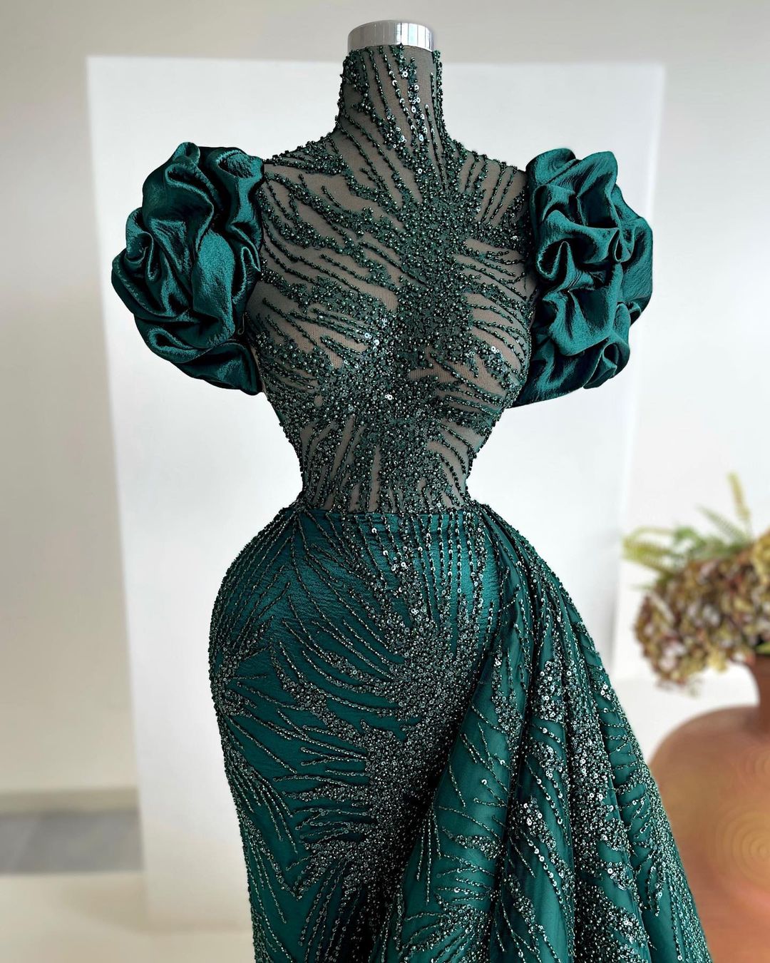 Plus Size Arabic Aso Ebi Dark Green Luxurious Prom Dresses Beaded Sheath Evening Formal Party Second Reception Birthday Engagement Gowns Dress ZJ664