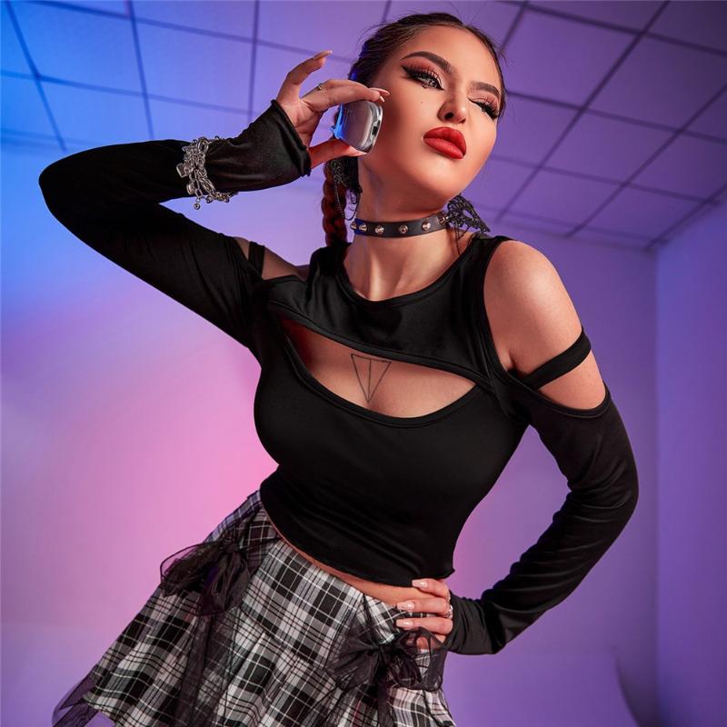 Women' T-Shirt Sexy Gothic Dark Style European American Slim Long-sleeved Black Off Shoulder Long Sleeve Cutout Top 2022
Women' T-Shirt Sexy Gothic Dark Style European American Slim Long-sleeved Black Off Shoulder Long Sleeve Cutout Top 2022
