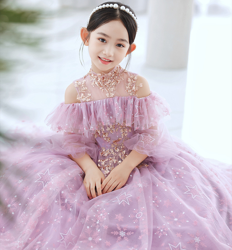 Sequined 2-14 Years Lace Tulle Flower Girl Dresses Bows Children's First Holy Communion Princess Ball Gown Wedding Party Dress 403