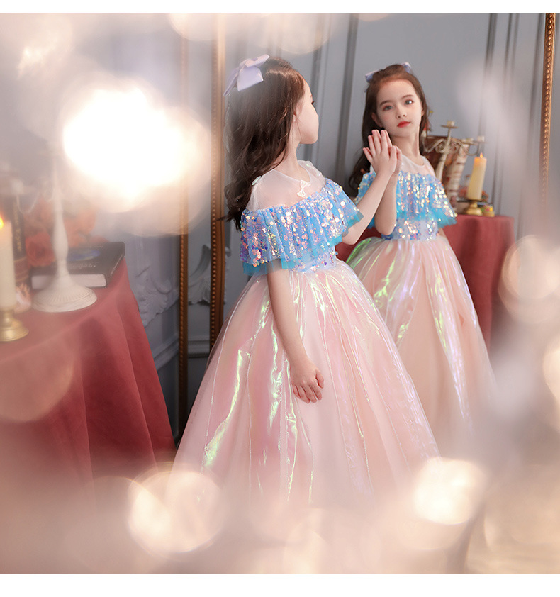 2023 New Princess Flower Girl Dresses For Weddings Jewel Neck Lace Applique sequined ball gown Girls Pageant Birthday Prom Gowns