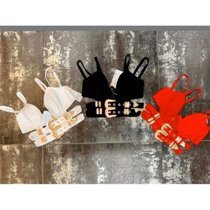 High Quality Celebrity Black Red White Sleeveless Button Short Bandage Top Bodycon Sexy Wear 220325