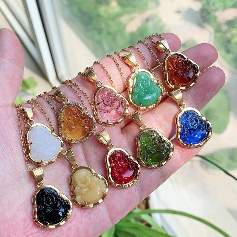 Pendant Necklaces Mini Crystal Buddha Necklace For Women 18K Golden Stainless Steel Multicolor Stone Small Cute Maitreya HealingPendant
Pendant Necklaces Mini Crystal Buddha Necklace For Women 18K Golden Stainless Steel Multicolor Stone Small Cute Maitreya HealingPendant