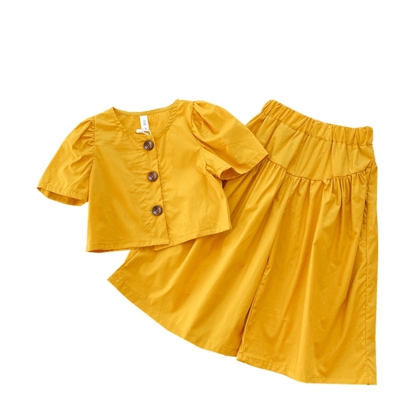Summer Baby Girls Clothing 2Pcs Sets For Kids Short-Sleeved Top Plus+Wide-Leg Pants Suit Fashion Children's Clothes Outfit 220509
