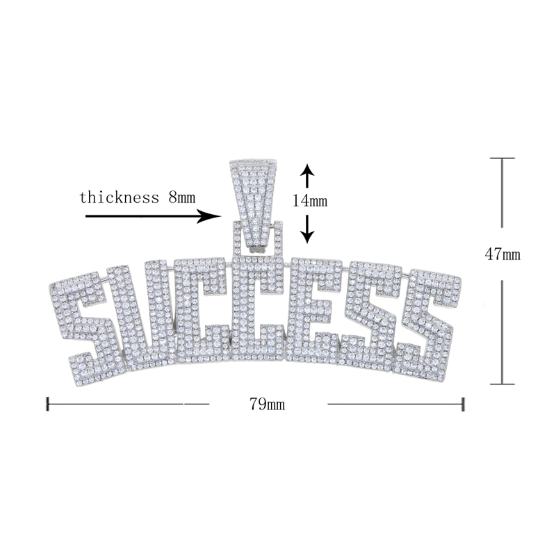 Iced Out Success Necklace Pendant with Rope Chain Bling 5A Cubic Zircon Necklace Letters Jewelry Fashion Men Women Gift