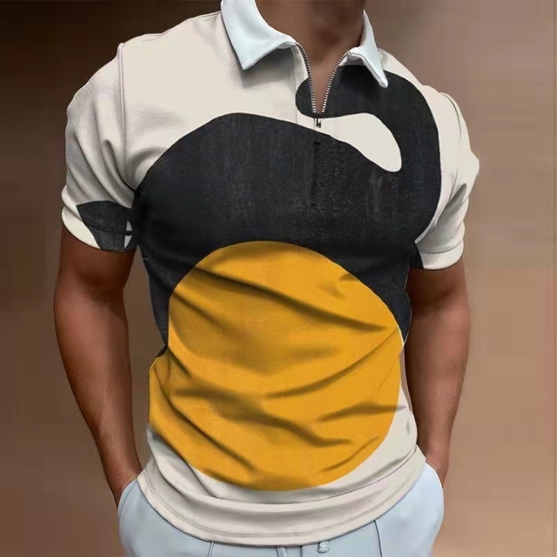 Summer Polo Shirts Men Short Sleeve Casual Polo Fashion Zip-up Pullover Tees Shirt Men's Vintage Printing Tops Streetwear 220418